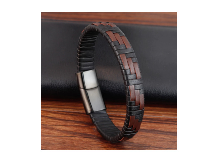 Bracelet tendance en cuir véritable pour hommes noir/marron 20