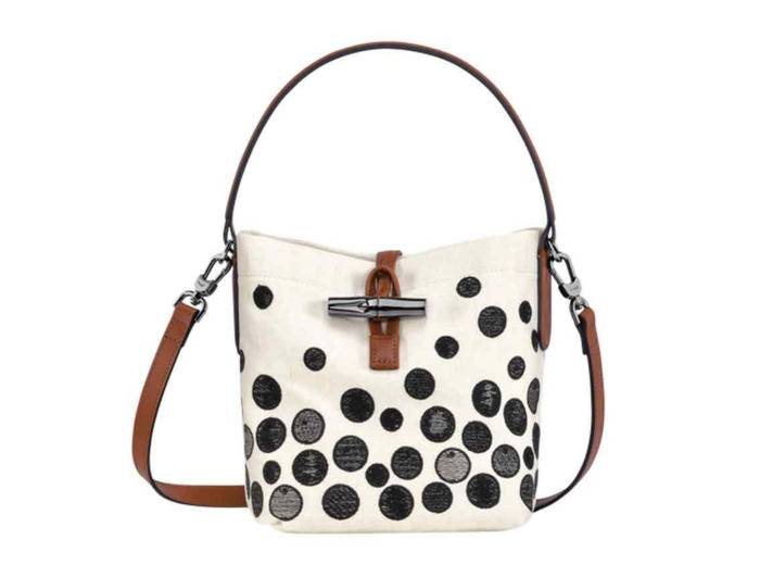 Longchamp Roseau brodé Sac seau XS noir/blanc