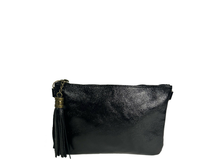 Farfouillette Pochette De Mariage Cuir Lisse Et Brillant Noir