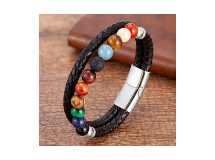 Bracelet en cuir avec pierres naturelles Chakra de l'univers