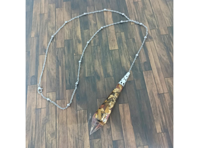 Pendentif orgonite pendule agate orange/œil de tigre/feuilles d'or