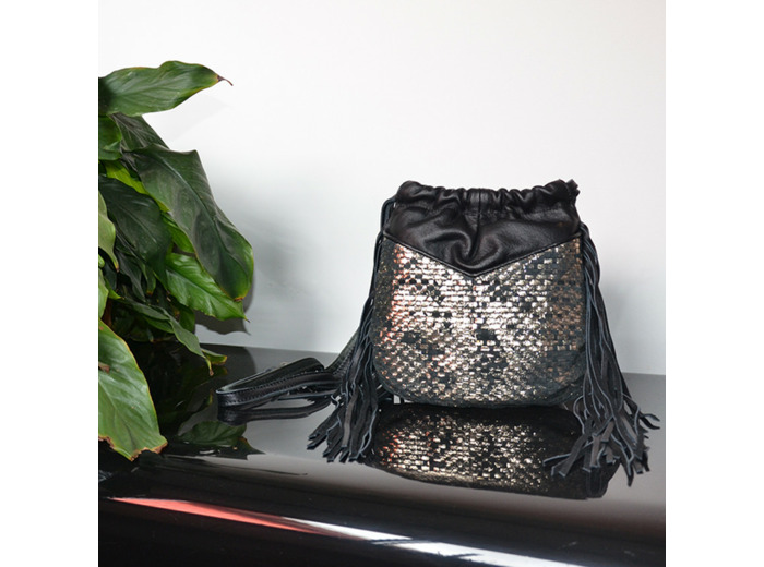 Mila Louise Nora W Sac Bourse Cuir Tressé Noir Anthracite