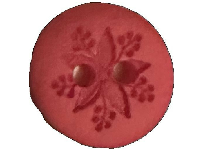 Bouton 2 trous gravé motif floral fuchsia — 12 mm
