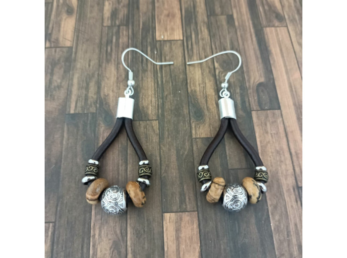 Boucles d'oreilles cuir et pierres naturelles 4