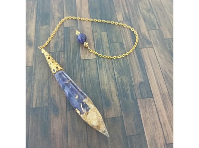 Pendule orgonite Améthyste et feuille d'or