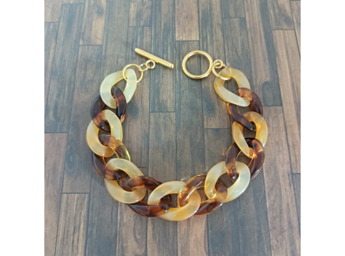 Bracelet gros maillons marron/ambre doré 22mm