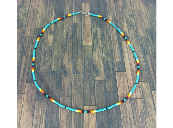 Tour de cou en perles de rocaille turquoise et couleurs