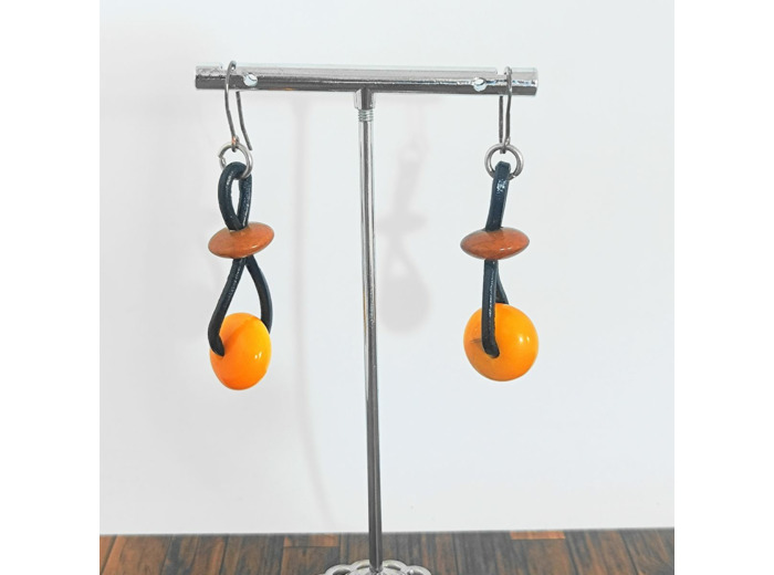 Boucles d'oreilles Enara jaune-orange en ivoire végétal