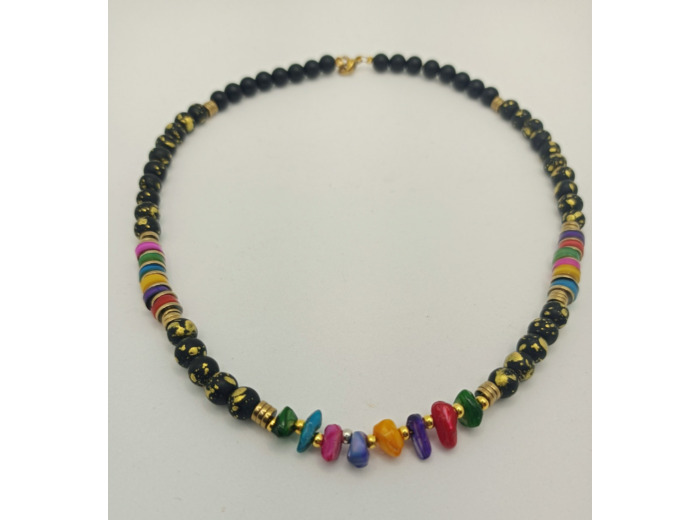 Collier en pierres naturelles multi-couleurs/onyx/hématite doré