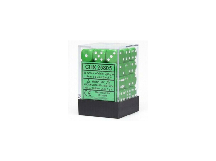 CHESSEX - Set de 36 dés 6 - OPAQUE - Vert/Blanc
