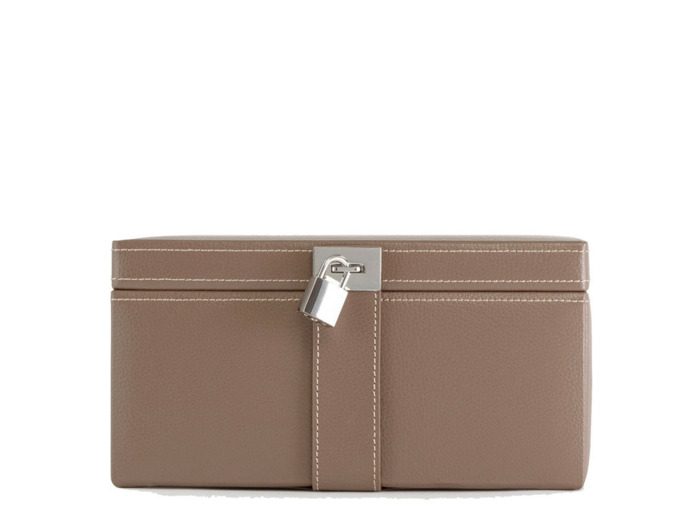 Le Tanneur Grande Boite A Bijoux Cuir Taupe