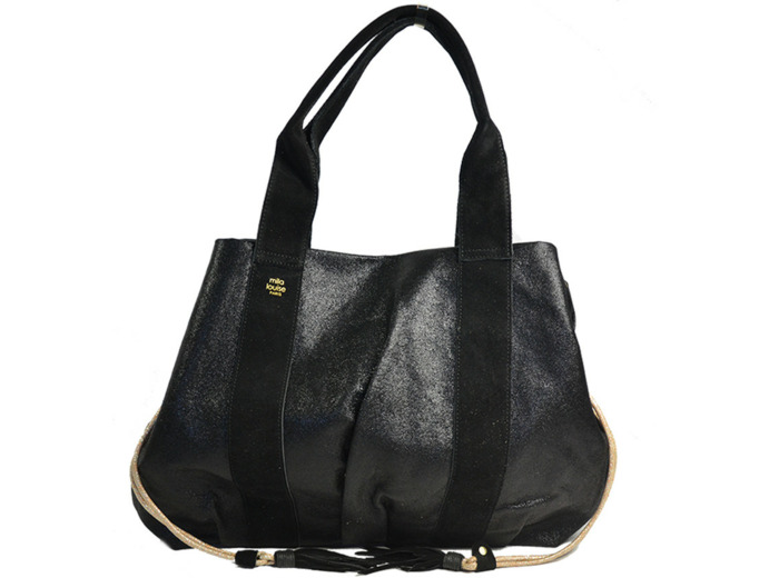 Mila Louise Prudy FAR5 Cabas Toile Fantaisie et Cuir Noir