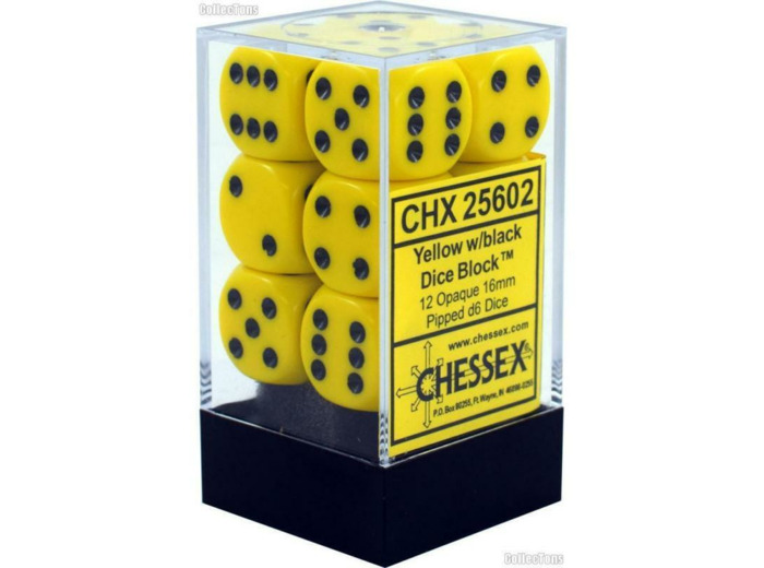 CHESSEX - Set de 12 dés 6 - OPAQUE - Jaune/Noir