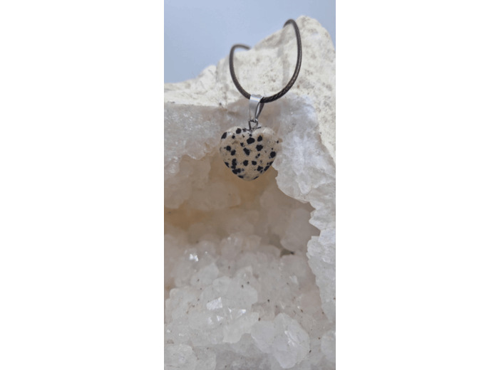 Pendentif jaspe dalmatien en coeur avec chaine acier olpa1091