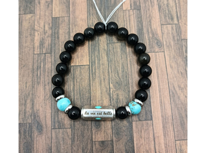 Bracelet "La vie est belle" Obsidienne/Turquoise