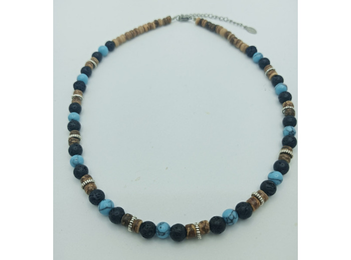 Tour de cou pierre de lave/turquoise/coco