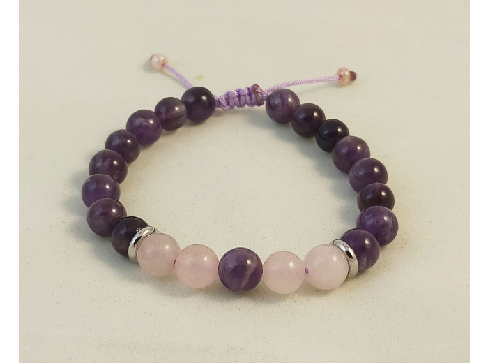 Bracelet ajustable améthyste / quartz rose