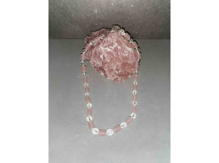 Collier quartz rose et cristal qualité premium 40cm