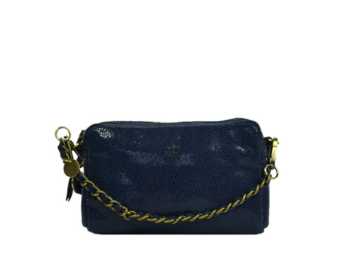 Mila Louise Mama XS BB Petit Sac Trotteur Cuir Résille Encre bleu