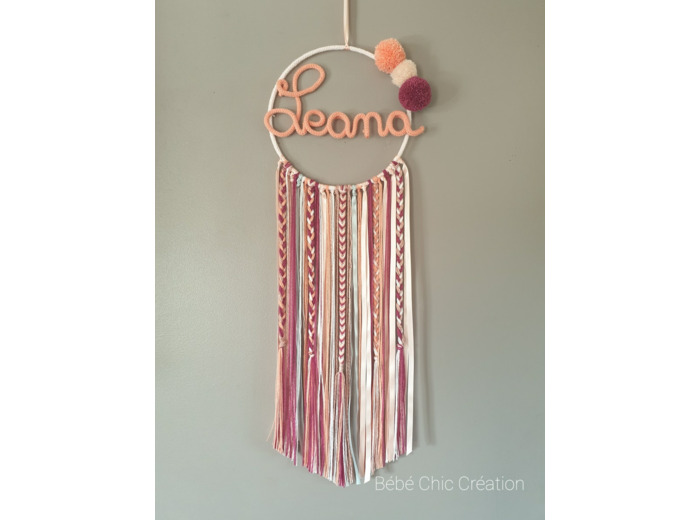 Attrape rêves prénom personnalisable, Corail, prune et ballerine