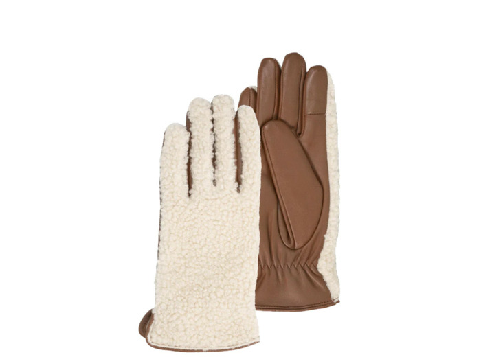 Isotoner Gants Tactiles En Fausse Fourrure Et Cuir Pour Femme Taille M Cognac
