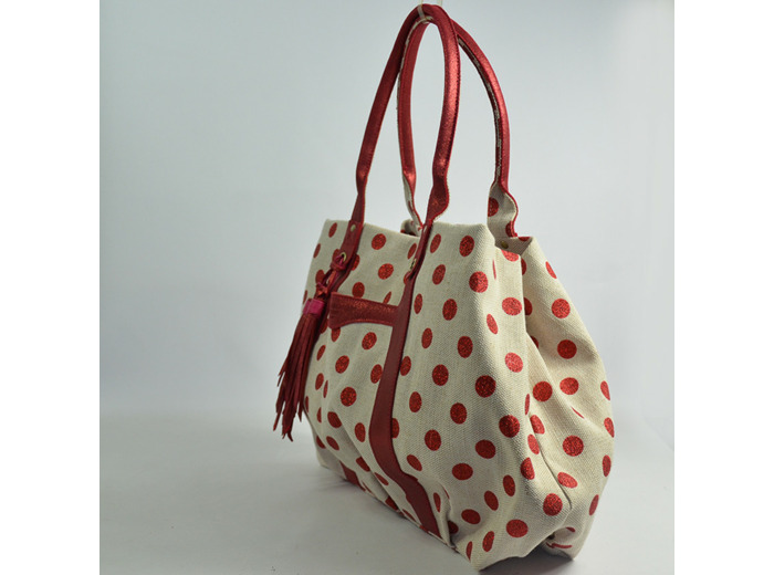 Mila Louise Colette DB Sac Shopping Toile Pois Rouge
