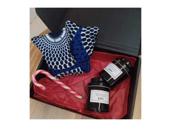 Coffret cadeau Chaufferettes et infusions - Motif bleu et blanc