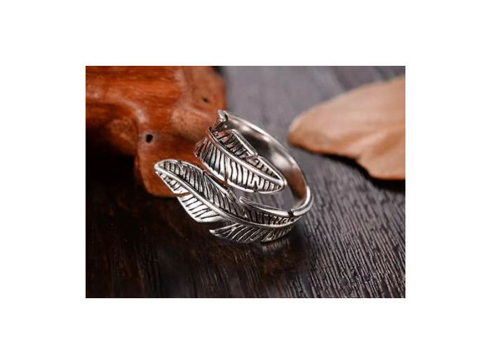Bague 2 plumes ajustable en argent