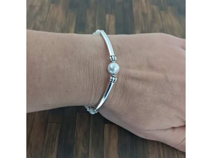 Bracelet perles de culture et acier inoxydable