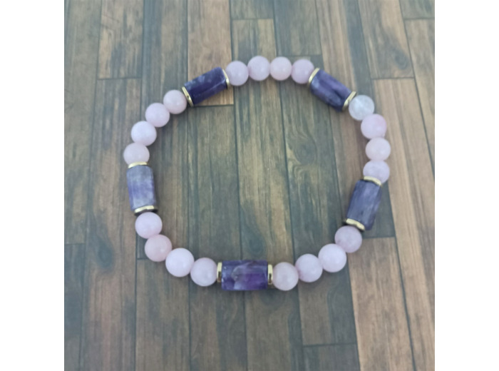 Bracelet Améthyste/Quartz rose/Hématite