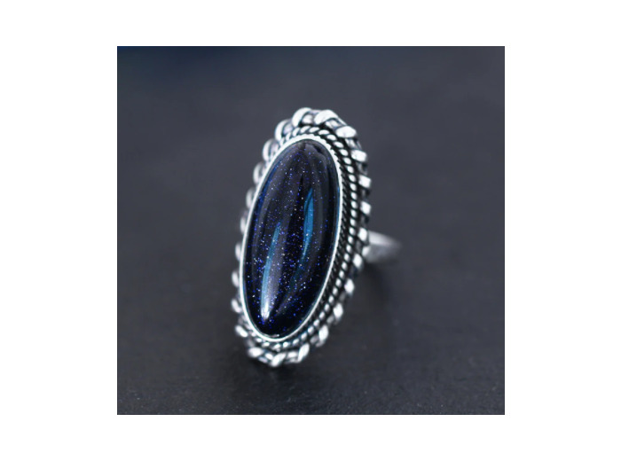 Bague ovale pierre de sable bleu en argent