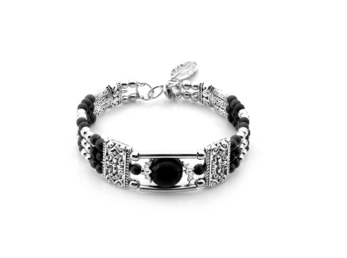 Bracelet argenté/noir bohème