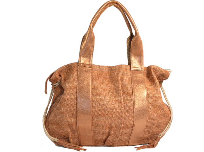 Mila Louise Prudy CM Cabas Toile De Jute et Cuir Tan