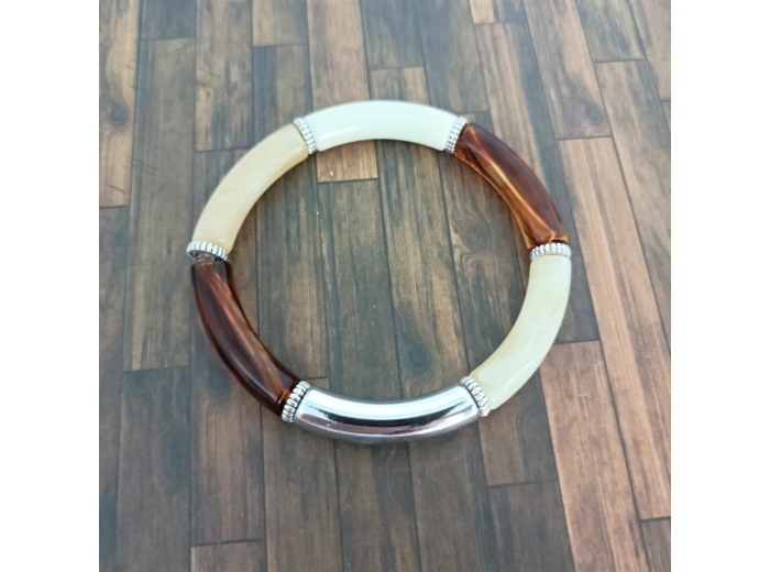 Bracelet tube tons marron beige blanc argenté 32mm