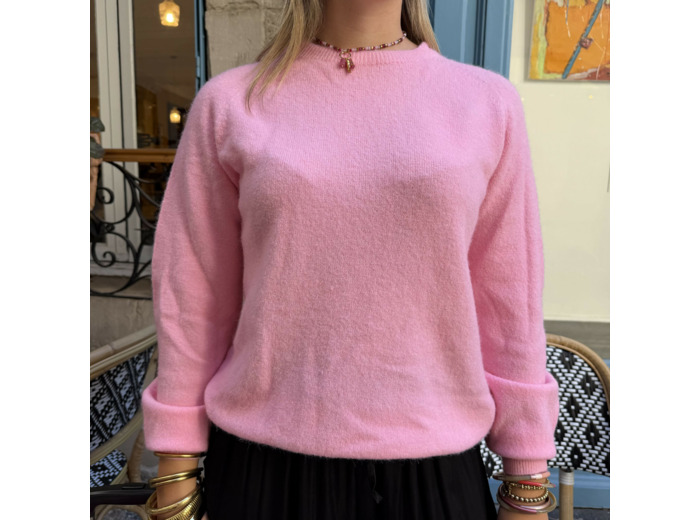 Pull rose col rond manches longues