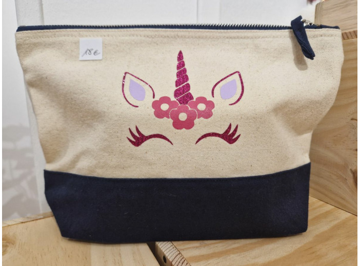 Trousse/pochette beige/bleu marine