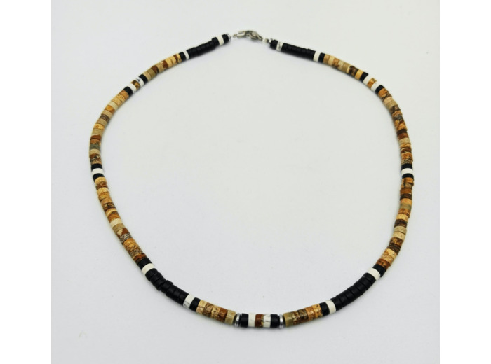 Collier unisexe en pierres naturelles jaspe paysage, onyx, turquoise blanc