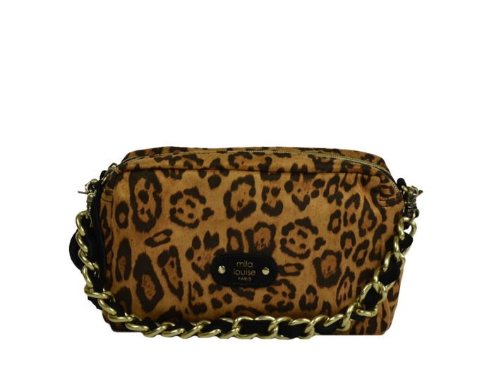 Mila Louise Mama LP1 Sac Trotteur Toile léopard Noir Cognac