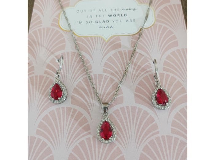 Parure 2pcs argent/zircon rouge