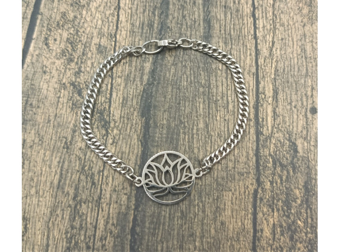Bracelet- chaîne lotus en acier inox