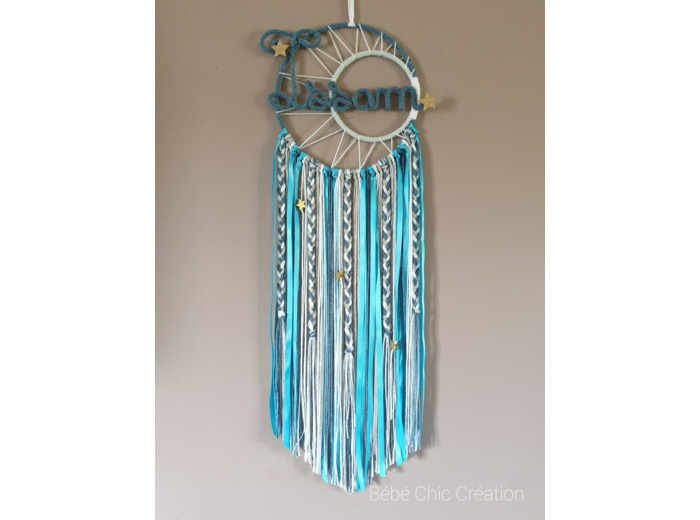 Attrape rêves prénom personnalisable camaïeu de bleus