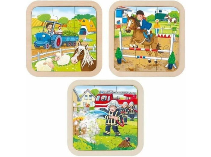 Goki- Dentelle Ferme, Corps de Pompiers Puzzle en Bois, 57382, Multicolore