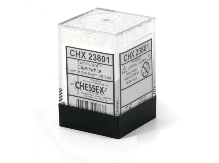CHESSEX - Set de 36 dés 6 - TRANSPARENT - Clair/Blanc
