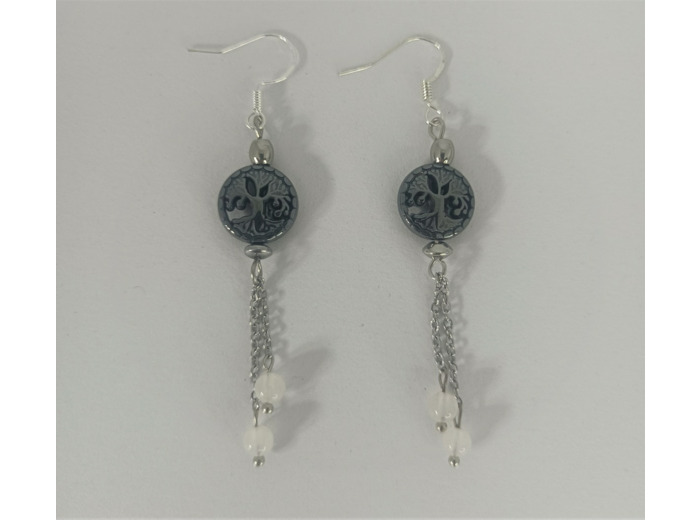Boucles d'oreilles arbre de vie hématite
