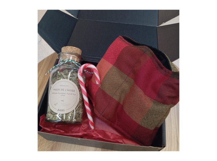 Coffret cadeau Bouillotte et Tisane - Motif à carreaux