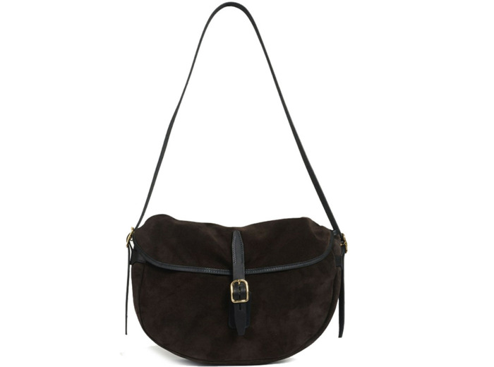 Bleu de Chauffe Sac Musette Demi Lune Margot Cuir Velours Marron Fonce