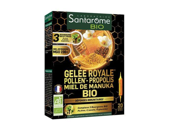 Gelée Royale Pollen Propolis Miel de Manuka Bio 20 ampoules Santarome