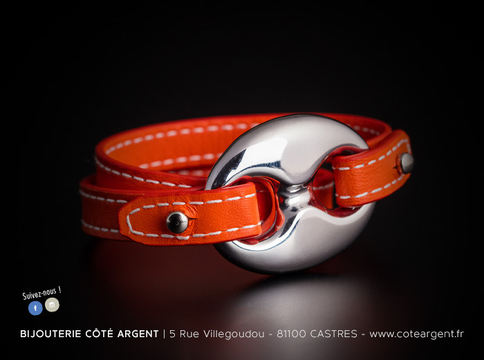 Bracelet interchangeable cuir et argent 925/1000ème