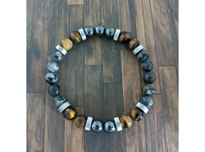 bracelet homme labradorite/hématite/œil de tigre/acier inox