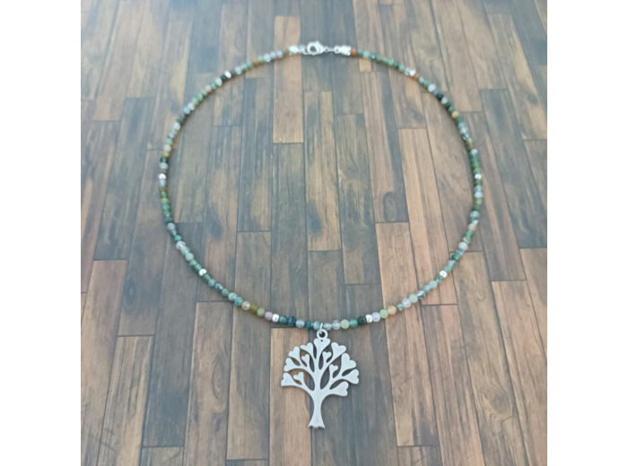 Collier agate indienne facettée arbre de vie